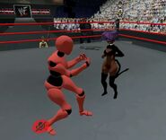 Fighting versus MurderCrumpet in a wrestling battle arena.