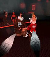 Wearing matching Club Zodiac themed clothing.