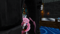 Vev and Flora peeking at the Gallant squad dorm