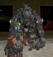 Hydrand in armor and Roflgator Mecha guarding The Golden Gator.