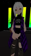 Moxi wearing her outfit (avatar) that Miss Minerva DH made for her.