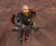Sten in "borrowed" corporate armor