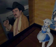 Roflgator tells the story of the Sheriff to Velendrix next to the original IRL-photo.