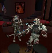 Kyana (left) impersonating Foreigner as he looks on