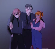 Felix (left) and Bailey (right) supporting Cain to the clinic after his Keep Run with Team 4. Art by AussieSophie[1]