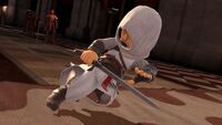 A Mii character wearing Altaïr's robes in Super Smash Brothers Ultimate