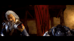 Shang Tsung cuts through an armored cyborg.