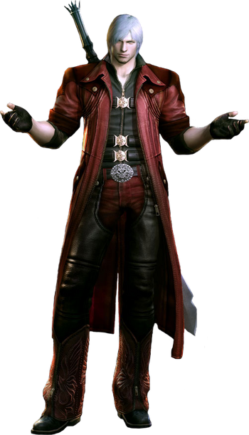 Dante from devil may cry 5 wielding rebellion in a dynamic and powerful  stance