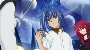 Aichi holding his new Shadow Paladin's