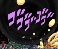 Kurama and Gyuki charging their Tailed Beast Bomb.