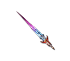 "The great guardian's noble heart manifests as a gleaming wedge that wards off calamity. With a piercing flash of this blade, chaos is banished to the dark depths of the skies."