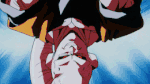 Super Buu destroys a city with his eye beams
