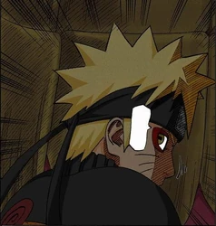 Sage Mode Naruto inside Son Goku's mouth.