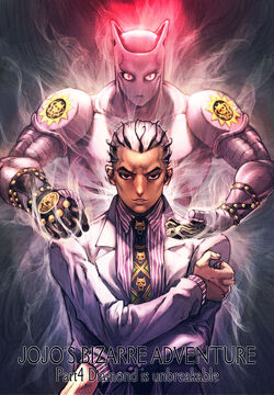 kira yoshikage and killer queen (jojo no kimyou na bouken and 1 more) drawn  by falcoon