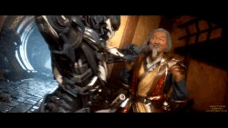 Shang Tsung instantly combusts a cyber Lin Kuei with a gesture.