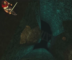 Chasm spanned by a simple bridge of boards