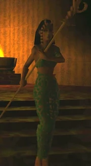 Lucretia descends the stairs of her dais to accost the intruders