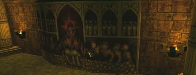 Death's left hand holds the key to Garinol's door; a key in the shape of a finger bone