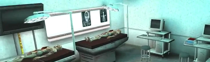 Nothing but the best for the Society Lab Workers, with X-Ray machines and flatscreen monitors that did not become affordable until years after the game came out