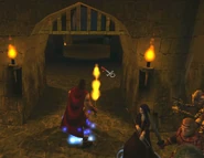 Levers open doors like this portcullis that blocks the archway