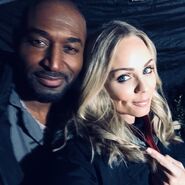 Adrian Holmes, Laura Vandervoort "Reunited and it feels so good! 🎶 Haven’t worked with this handsome fella since 2009 with @jeffkingtv ! @adrianholmes it’s a pleasure as always!!! Xo ☺️ (we were caught taking our selfie btw... swipe right)" Oct 12, 2018