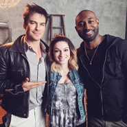 Ian Somerhalder, Sydney Meyer, Adrian Holmes "#VWars reshoots means extra days working with these gems. Every day on set with these guys is like a master class. So immensely grateful for this project and the for the kindness and wisdom these two have shared with me 😊🙏" April 27, 2019