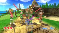 A swarm of Green Miis, Yoshi being the fighter.