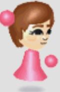 Susie in an official StreetPass Mii Plaza artwork, wearing a pink dress in contrast to her typical red one.