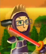 Nick wearing purple armor in Swordplay Showdown.