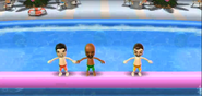 Pablo, Matt, and Hiromasa participating in Splash Bash in Wii Party