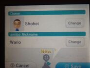 Shohei on the Register Owner and Nickname screen on the amiibo Settings