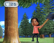 Maria participating in Timber Topple in Wii Party