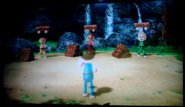 Shinnosuke, Greg, and Silke participating In Lumber Whacks in Wii Party