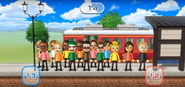 Tommy, Greg, Julie, David, Akira, Helen, Vincenzo, Hiromi, Fumiko, and Silke featured in Commuter Count in Wii Party
