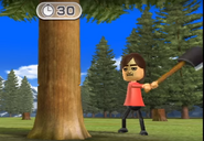 Hiromi participating in Timber Topple in Wii Party