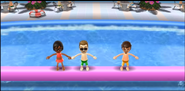 Ai, Steve, and Luca participating in Splash Bash in Wii Party