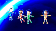 Rin, Gwen, Shohei and Tommy participating in Moon Landing in Wii Party