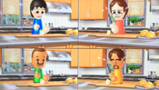 Rin, Giovanna, Marco and Gabriele participating in Chop Chops in Wii Party
