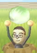 Shohei holding a cabbage in Veggie Guardin'.