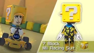 Alphonse wearing the ? Block Mii racing suit in the Mario Kart Tour Mii Racing Suit wave 6 trailer.