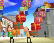 Cole and Fritz particpating in Shifty Gifts in Wii Party