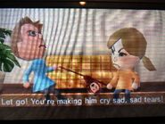 Barbara and Lucía fighting with Fritz the Teddy bear in Tomodachi Life.