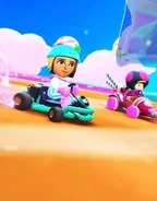 Racing.jpg (18 KB) Yet another image of Barbara wearing the Ice Cream Mii racing suit in Mario Kart Tour.