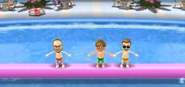 Ian, Chris, and Steve participating in Splash Bash in Wii Party