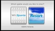 Choosing which game to play. Disc containing both Wii Sports and Wii Sports Resort.
