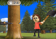 Giovanna participating in Timber Topple in Wii Party