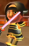 George wearing black armor in Swordplay: Showdown.