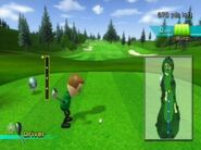 A Mii getting ready to swing in Golf.