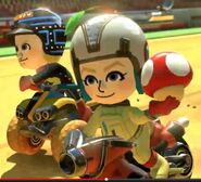 Joost (in the Pac-Man Amiibo Mii Racing Outfit) racing with Pavel in Mario Kart 8 Deluxe.