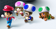 Another artwork of Millie (Purple Toad) chasing Yuji with the Mario suit with Skip and Alice.